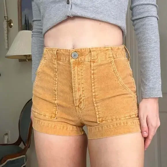 American Eagle High-Waisted Corduroy Carpenter Shorts Yellow Size 00 - Picture 4 of 6